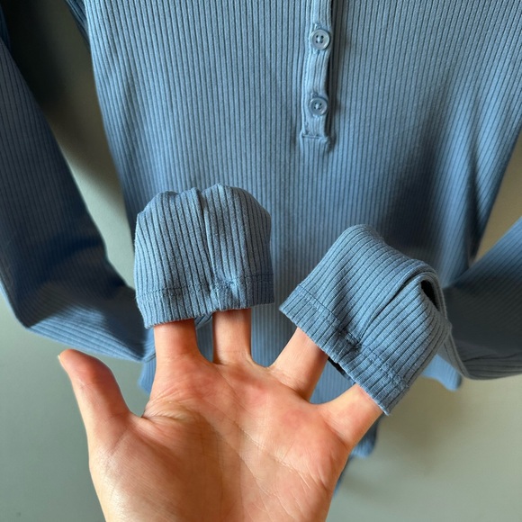 American Eagle Outfitters Blue Button-Front Ribbed Bodysuit - Picture 5 of 7